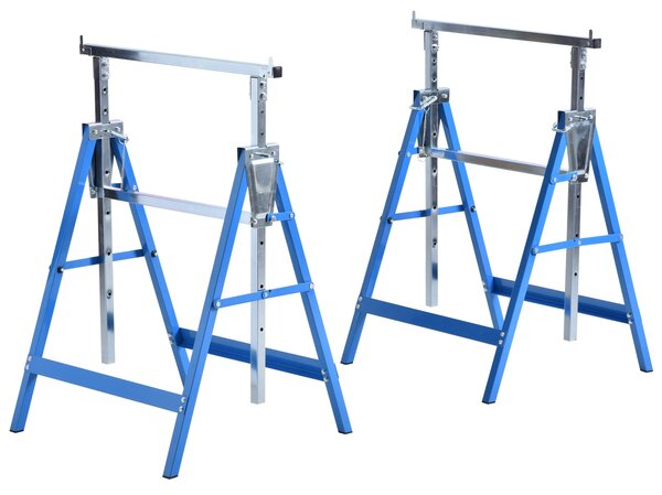 HOMCOM 2 x Stojanové Lavice Skládací Pracovní Stůl Nastavitelná Výška do 200kg Ocelová Modrá 68 x 58 x 80-130 cm | Aosom