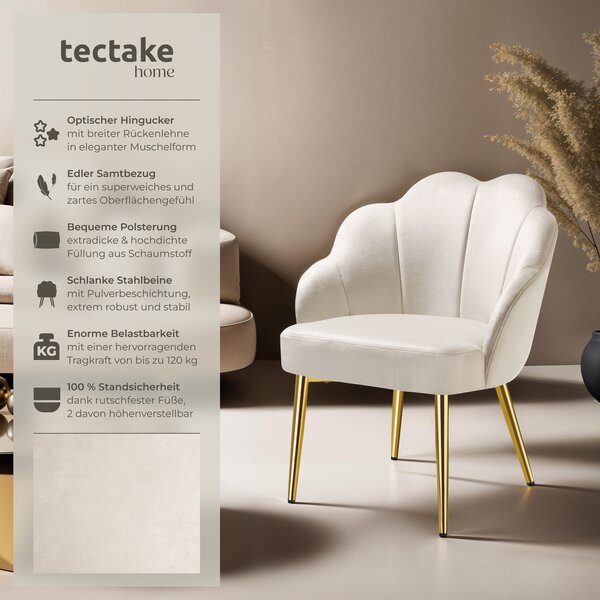 Tectake® Koktejlové křeslo Hellen čalouněné, se sametovým potahem 66 x 62 x 80,5 cm