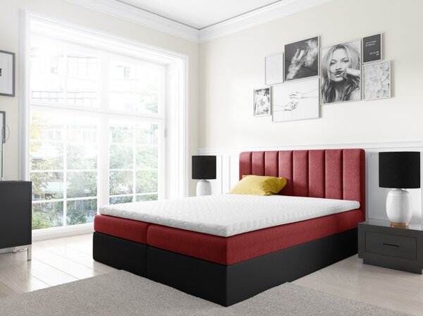Dvoubarevná manželská postel Azur 180x200, červená + černá eko kůže + TOPPER