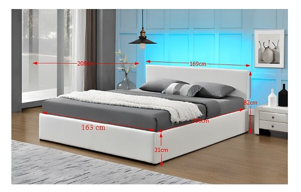 Manželská postel 160 cm Jora (s roštem, úl. prostorem a LED)