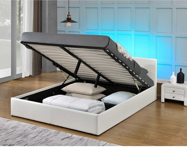 Manželská postel 180 cm Jora (s roštem, úl. prostorem a LED)