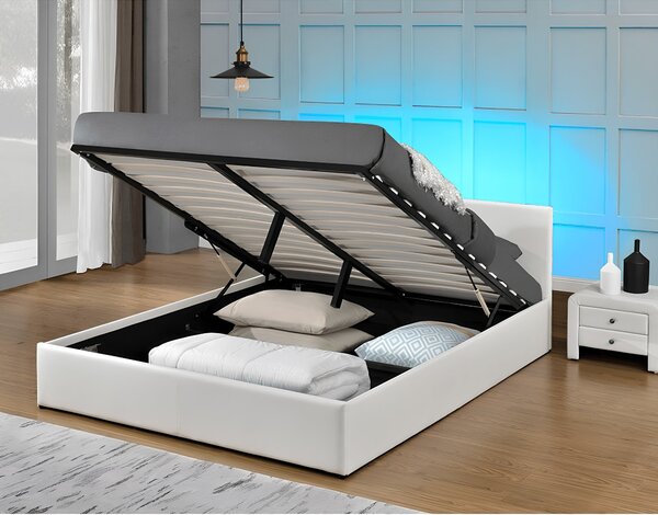 Manželská postel 160 cm Jora (s roštem, úl. prostorem a LED)