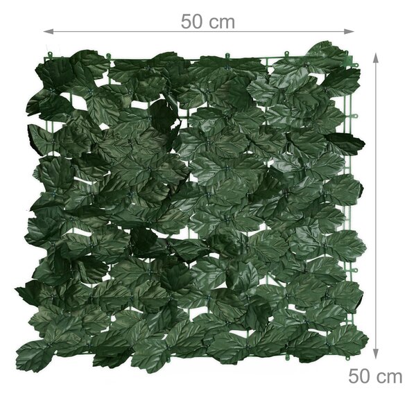 24 ks plotu z břečťanu, rozměry každé rohože 50 x 50 cm, umělý plot do zahrady a na balkon, listový plot, tmavě zelený