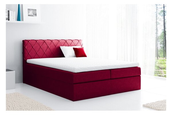 Pohodlná čalouněná postel Perez 180x200, červená + TOPPER