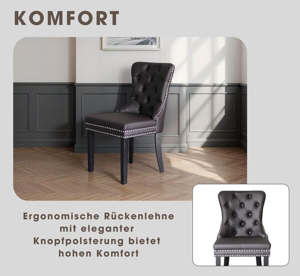 ByLIVING jídelní židle set 2 DOMINO / umělá kůže tmavě hnědá / rám z masivního dřeva černý / š 48,5, v 93, hl 61 cm