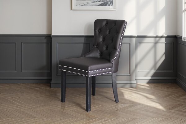 ByLIVING jídelní židle set 2 DOMINO / umělá kůže tmavě hnědá / rám z masivního dřeva černý / š 48,5, v 93, hl 61 cm