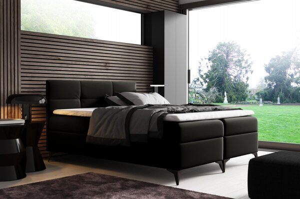 Elegantní postel potažená eko kůží Floki 160x200, černá + TOPPER