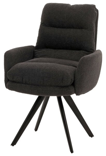 Jídelní židle HWC-G66, kuchyňská židle židle, otočná automatická poloha látka/textil bouclé MVG tmavě šedá, s područkami