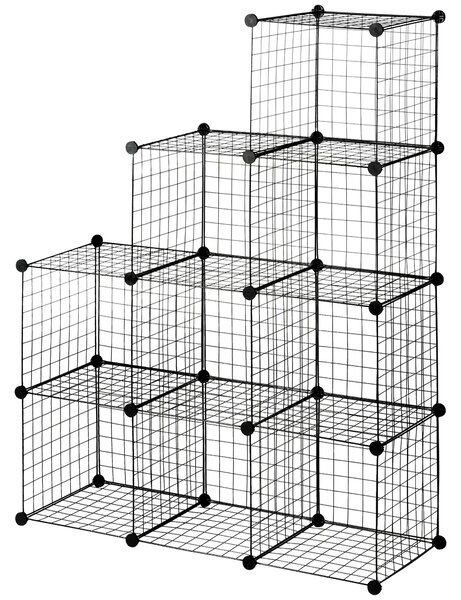 HOMCOM Krychlová police, Systém polic s 9 přihrádkami, DIY drátová mřížková police, Krychlová police do obývacího pokoje, ložnice, černá, 105 x 35 x 1