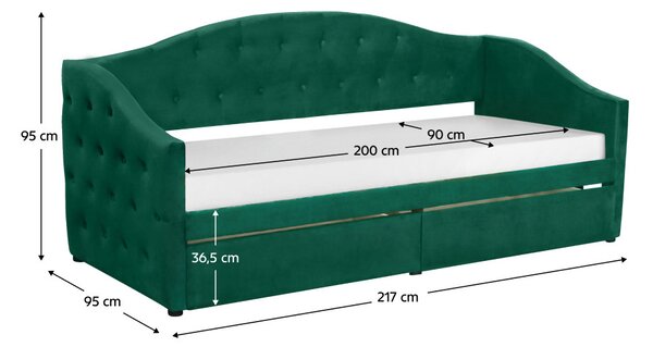Jednolůžková postel (válenda) 90 cm Zonas (zelená) (s roštem) (s úl. prostorem)