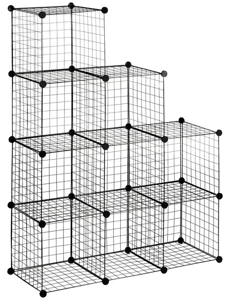 HOMCOM Krychlová police, Systém polic s 9 přihrádkami, DIY drátová mřížková police, Krychlová police do obývacího pokoje, ložnice, černá, 105 x 35 x 1