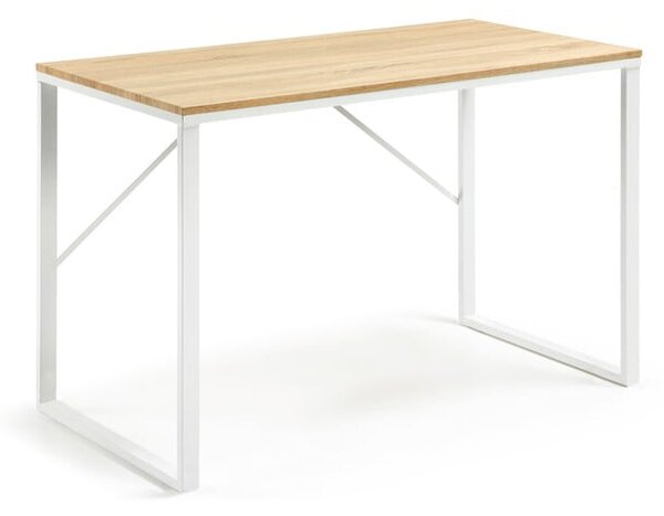 Bílý psací stůl s deskou v dřevěném dekoru Kave Home Lisbet
