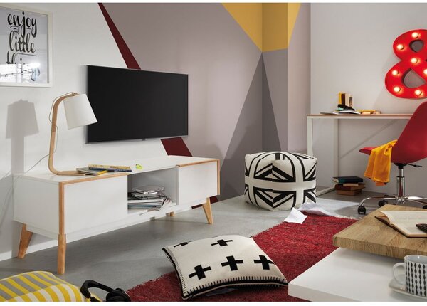 Bílý psací stůl s deskou v dřevěném dekoru Kave Home Lisbet