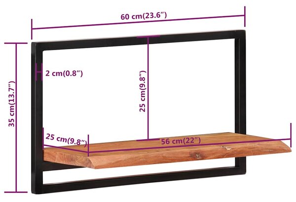 Nástěnné police 2 ks 60 x 25 x 35 cm masivní akácie a ocel 338459