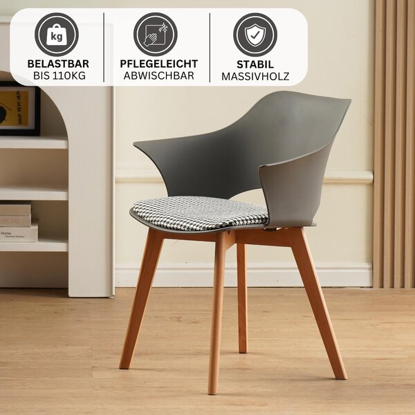 Jídelní židle ALBATROS sada 4 ks AALBORG, šedá - masivní bukové nohy, skandinávský retro design, pohodlná skořepinová židle - elegantní kuchyňská židle, jídelní židle k jídelnímu stolu