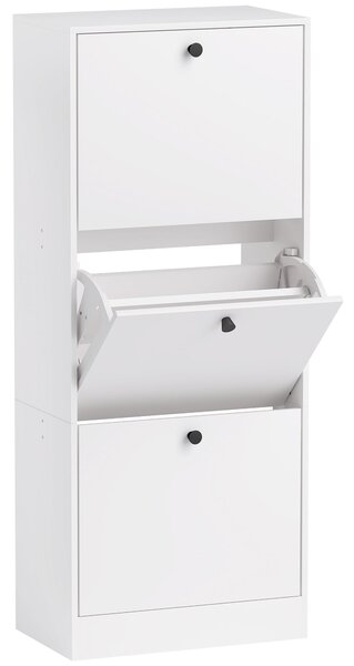 HOMCOM Botník se 3 skládacími dvířky, botník s nastavitelným děličem, štíhlý botník pro 12 párů bot 47 x 28 x 115 cm, bílý | Aosom