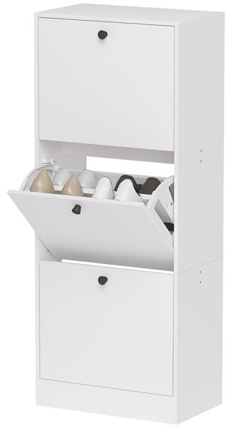HOMCOM Botník se 3 skládacími dvířky, botník s nastavitelným děličem, štíhlý botník pro 12 párů bot 47 x 28 x 115 cm, bílý | Aosom