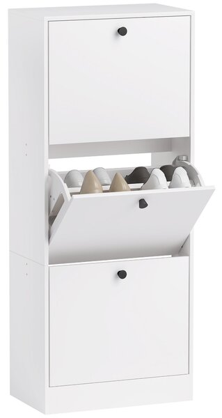 HOMCOM Botník se 3 skládacími dvířky, botník s nastavitelným děličem, štíhlý botník pro 12 párů bot 47 x 28 x 115 cm, bílý | Aosom