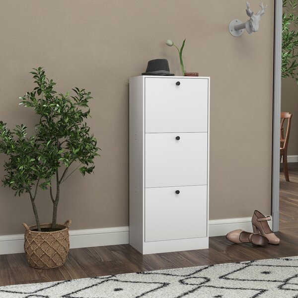 HOMCOM Botník se 3 skládacími dvířky, botník s nastavitelným děličem, štíhlý botník pro 12 párů bot 47 x 28 x 115 cm, bílý | Aosom