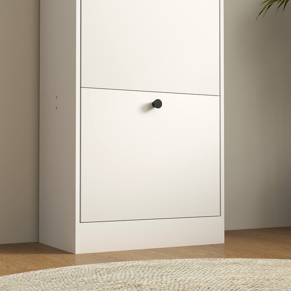 HOMCOM Botník se 3 skládacími dvířky, botník s nastavitelným děličem, štíhlý botník pro 12 párů bot 47 x 28 x 115 cm, bílý | Aosom