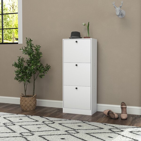 HOMCOM Botník se 3 skládacími dvířky, botník s nastavitelným děličem, štíhlý botník pro 12 párů bot 47 x 28 x 115 cm, bílý | Aosom