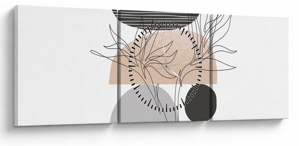 Obraz - Line art květiny N⁰2 (s hodinami) (90x30 cm)