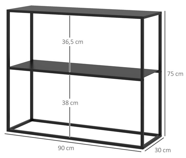 HOMCOM Konferenční stolek, Předsíňový stolek se 2 policemi, 90 x 30 x 75 cm, Industriální postranní stolek, Stolek pro malé prostory, Vstupní hala, Př