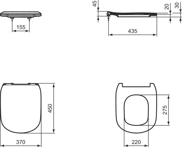 Ideal Standard Tesi záchodové prkénko s pomalým sklápěním černá T3527V3