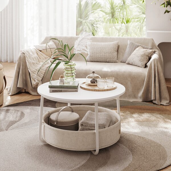 Bílý konferenční stolek VELA s úložným košem – 75 cm, elegantní design