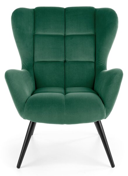 Designové křeslo Halmar TYRION tmavě zelená s područkami a kovovými nohami