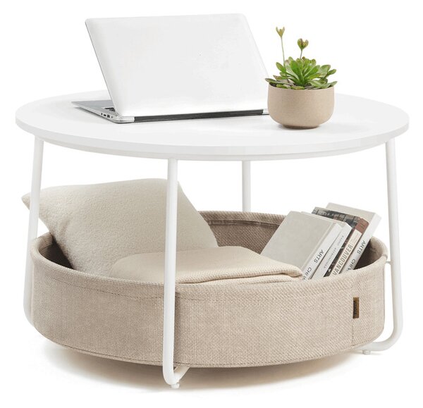 Bílý konferenční stolek VELA s úložným košem – 75 cm, elegantní design
