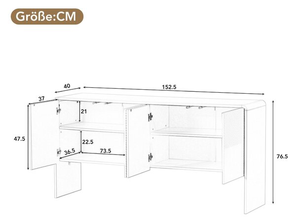 Fortuna Lai příborník (1 ks), příborník se 4 dvířky, skříň do obývacího pokoje 152,5*40*76,5 cm, bílá barva