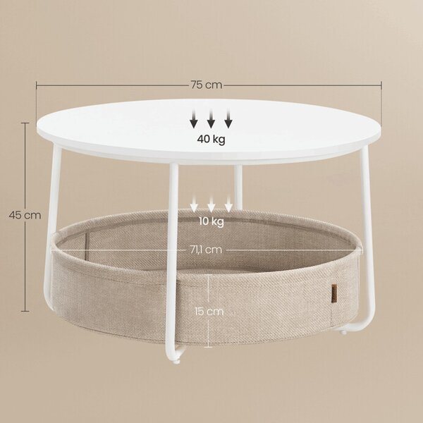 Bílý konferenční stolek VELA s úložným košem – 75 cm, elegantní design
