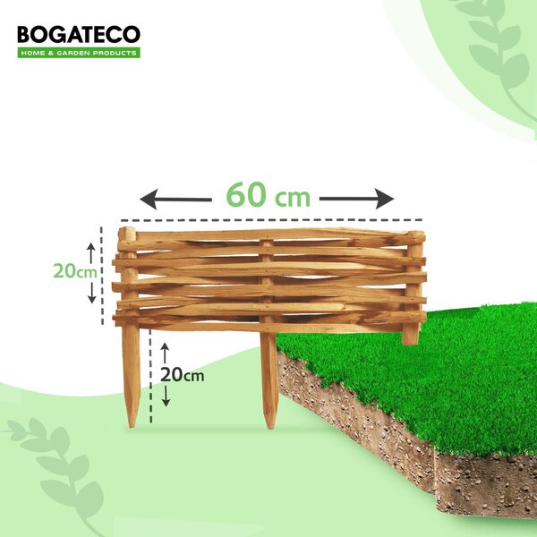 BOGATECO 3x zahradní plot z lískového dřeva 60 cm x 20 cm lemování záhonů lemování trávníku lemování záhonů dřevěné lemování záhonů plot | hnědý