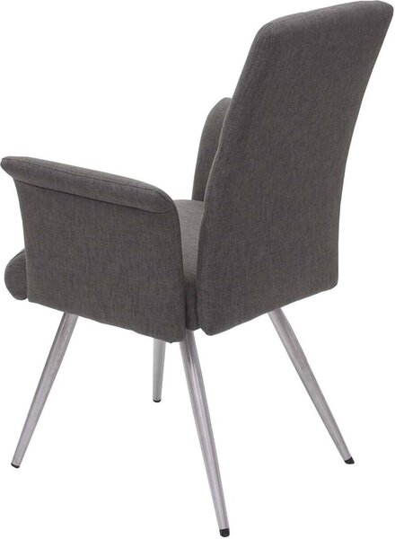Sada 2 jídelních židlí HWC-G55, kuchyňská židle s područkami, látka/textil nerezová ocel kartáčovaná šedohnědá
