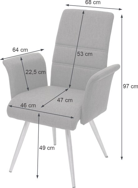 Sada 2 jídelních židlí HWC-G55, kuchyňská židle s područkami, látka/textil nerezová ocel kartáčovaná šedohnědá