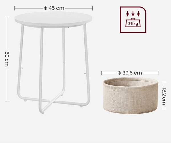 Stylový odkládací stolek ELIO – 45x45x50cm s textilním košem v bílé barvě