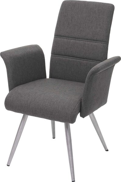 Sada 2 jídelních židlí HWC-G55, kuchyňská židle s područkami, látka/textil nerezová ocel kartáčovaná šedohnědá