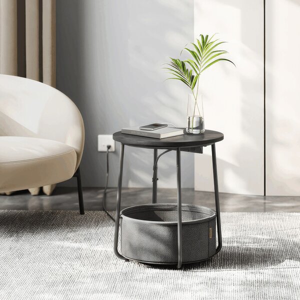 Odkládací stolek FLOW s USB a zásuvkou – černý MDF, 45x45x50cm