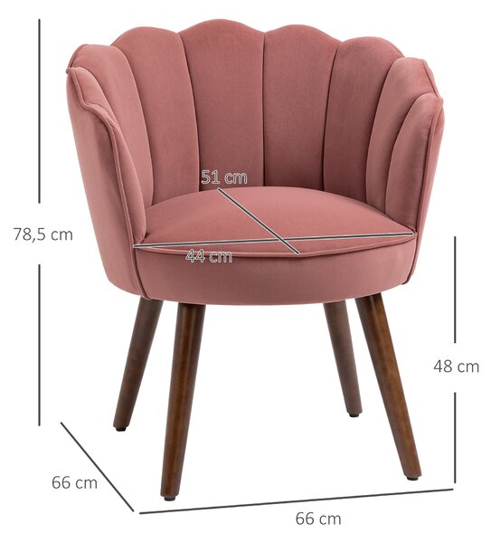 Křeslo HOMCOM do obývacího pokoje, lounge křeslo ve tvaru mušle s dřevěnými nohami, čalouněné křeslo s velurovým vzhledem, čalouněné křeslo do ložnice