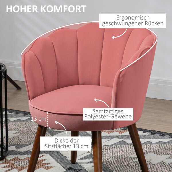 Křeslo HOMCOM do obývacího pokoje, lounge křeslo ve tvaru mušle s dřevěnými nohami, čalouněné křeslo s velurovým vzhledem, čalouněné křeslo do ložnice