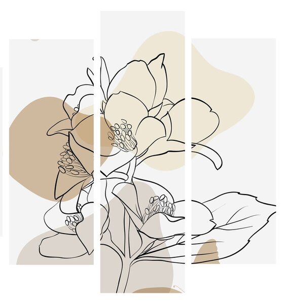 Obraz - Béžové květy s motýlem N⁰1 (210x100 cm)