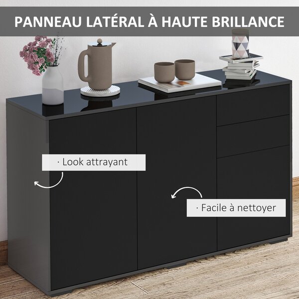 HOMCOM Buffet Skříň s Úložným Prostorem a 2 Zásuvkami, 3 Dveřmi, Nastavitelnou Policí, Dřevotřísková Deska, 117 x 36 x 74 cm Černá | Aosom