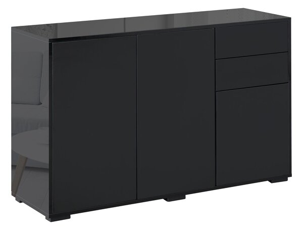 HOMCOM Buffet Skříň s Úložným Prostorem a 2 Zásuvkami, 3 Dveřmi, Nastavitelnou Policí, Dřevotřísková Deska, 117 x 36 x 74 cm Černá | Aosom