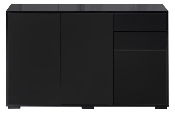 HOMCOM Buffet Skříň s Úložným Prostorem a 2 Zásuvkami, 3 Dveřmi, Nastavitelnou Policí, Dřevotřísková Deska, 117 x 36 x 74 cm Černá | Aosom