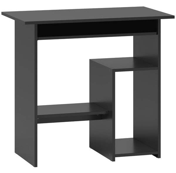 HOMCOM Stůl, 80 x 45 cm, Počítačový stůl, Kancelářský stůl s vysouvací držákem na klávesnici, Otevřené přihrádky a police, Dřevotřísková deska, pro do
