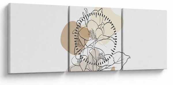 Obraz - Béžové květy s motýlem N⁰1 (s hodinami) (90x30 cm)