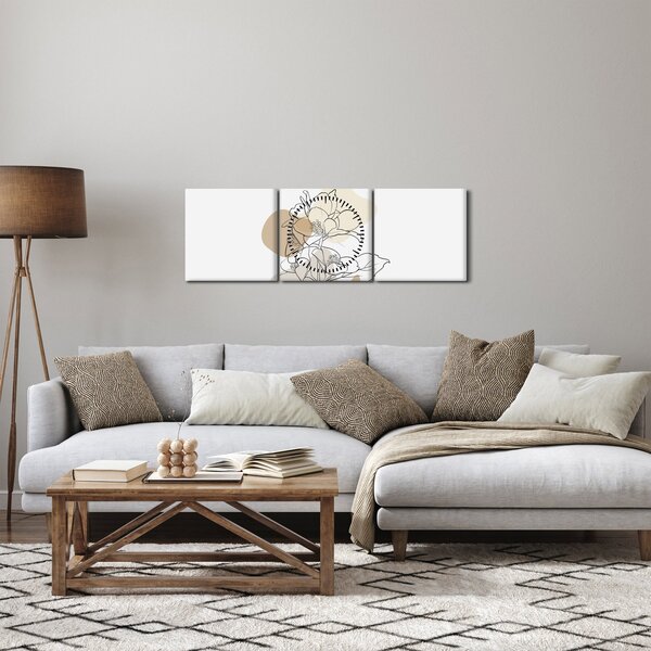 Obraz - Béžové květy s motýlem N⁰1 (s hodinami) (90x30 cm)