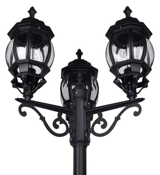 Trio Leuchten 406960332 ELVO - Zahradní vysoká trojramenná stojací lampa v černé barvě ,IP44, výška 240cm, 3 x E27 (Retro stojací svítidlo na zahradu IP44)