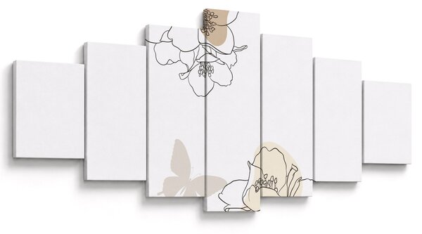 Obraz - Béžové květy s motýlem N⁰2 (210x100 cm)